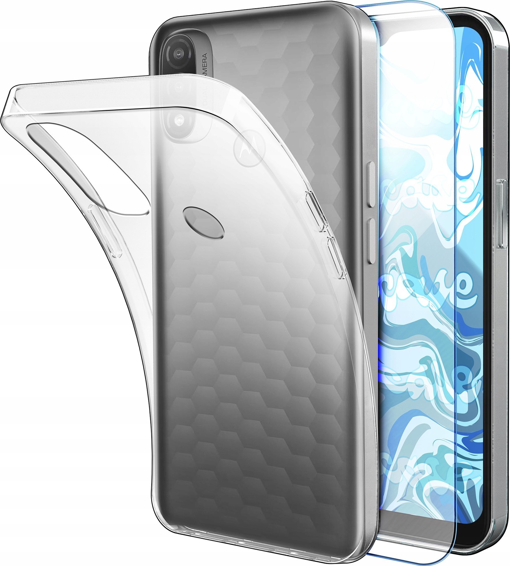 Etui Do Moto E20 / E30 / E40 / E20s (Przezroczyste, Silikonowe) Szkło 9H