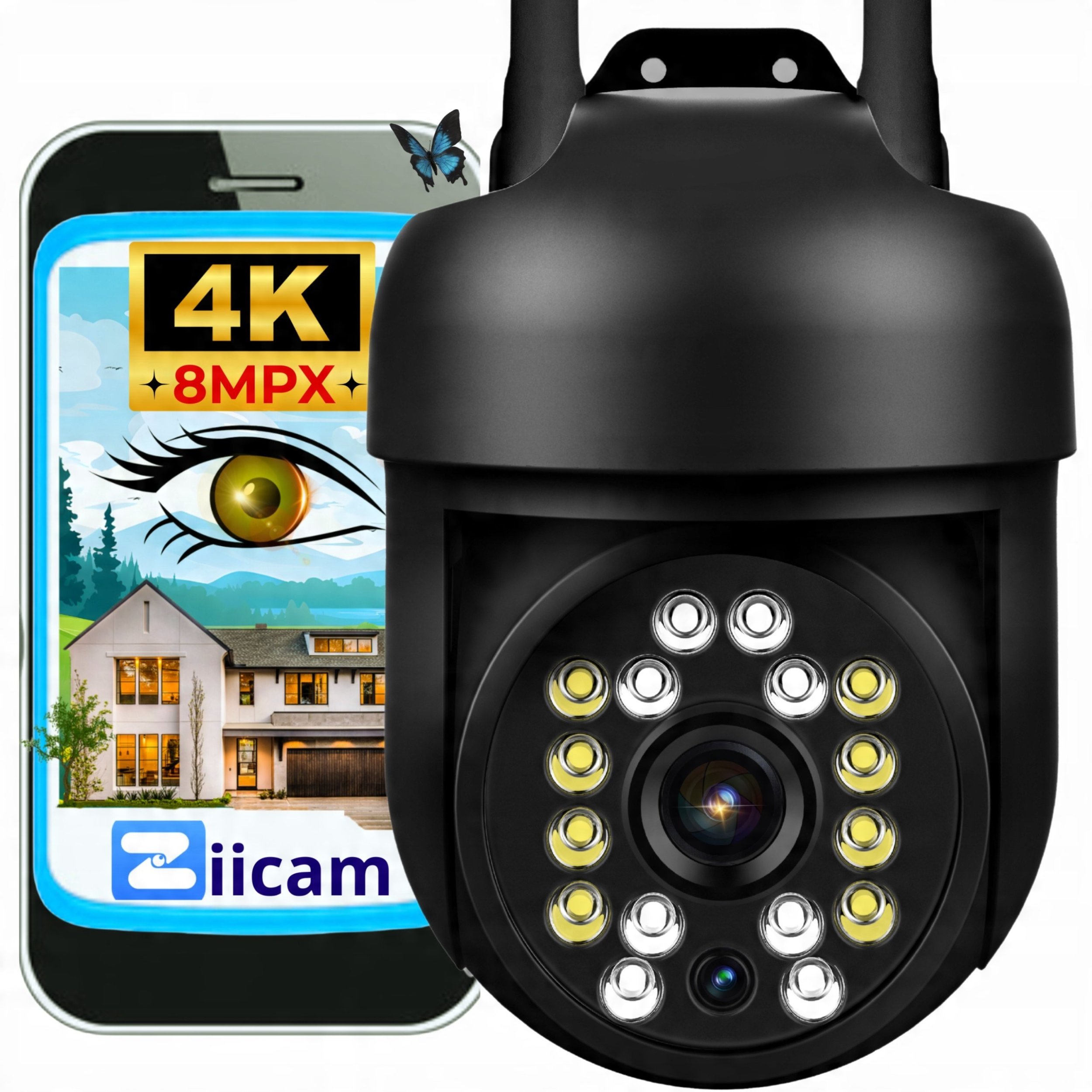 Zewnętrzna Kamera Obrotowa 8MPx IP Wi-Fi ULTRA HD Funkcje AI AUDIO CZARNA