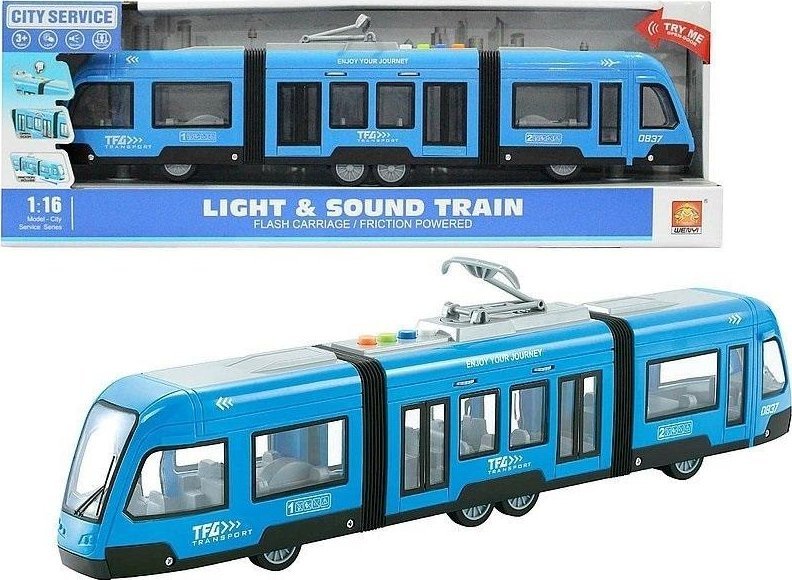 Tramwaj z napędem niebieski