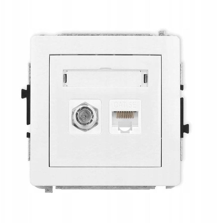 DECO Mechanizm gniazda antenowego poj. typu F (SAT) + gniazda komp. poj. 1xRJ45, kat. 5e, 8-stykowy, biały mat 25DGFK-1