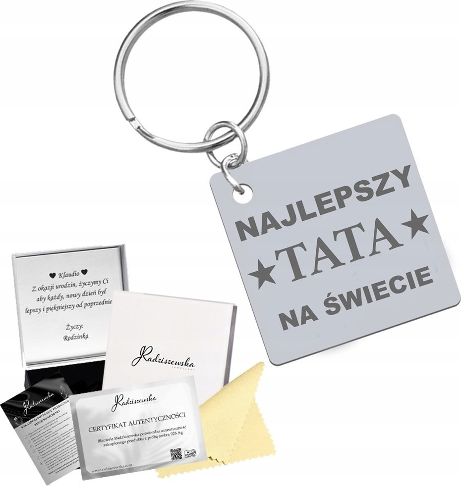 Radziszewska Jewellery Brelok dla Taty Najlepszy Tata Dzień Ojca Prezent Imię Dziecka GRAWER GRATI