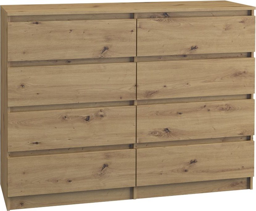 Topeshop DUŻA KOMODA MALWA M8 120CM DĄB ARTISAN 8 SZUFLAD