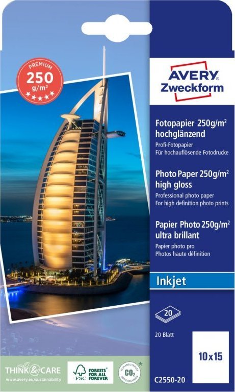 Avery Zweckform Papier Avery fotograficzny Premium wysokobłyszczący, 250 g, 100 x 150 mm