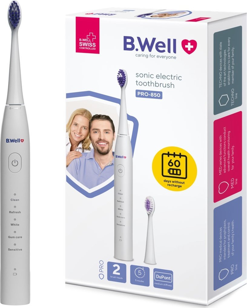 Szczoteczka B.Well Szczoteczka Soniczna Elektryczna do zębów B.WELL PRO-850 Biała