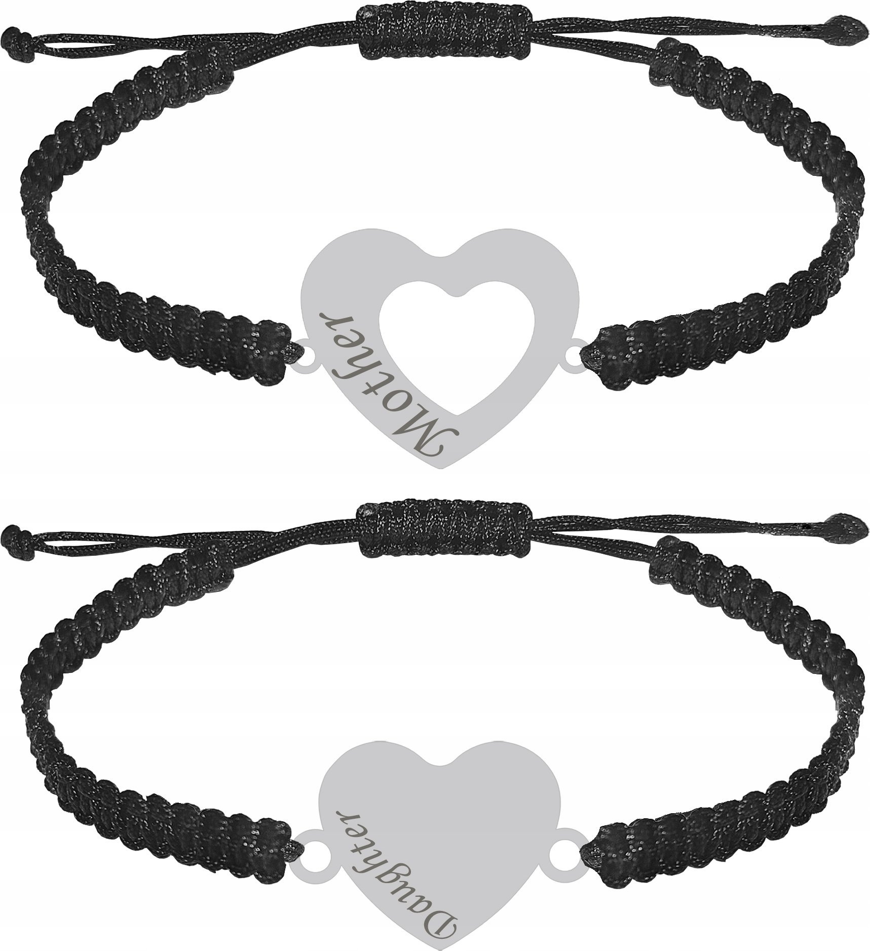 Radziszewska Jewellery Bransoletka Srebrna dla Mamy i Córki Serce Srebro 925 Grawer Makrama