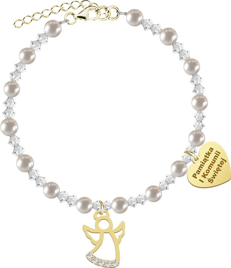 Radziszewska Jewellery I KOMUNIA ŚWIĘTA Bransoletka z Aniołem srebro pozłacane GRAWER GRATIS
