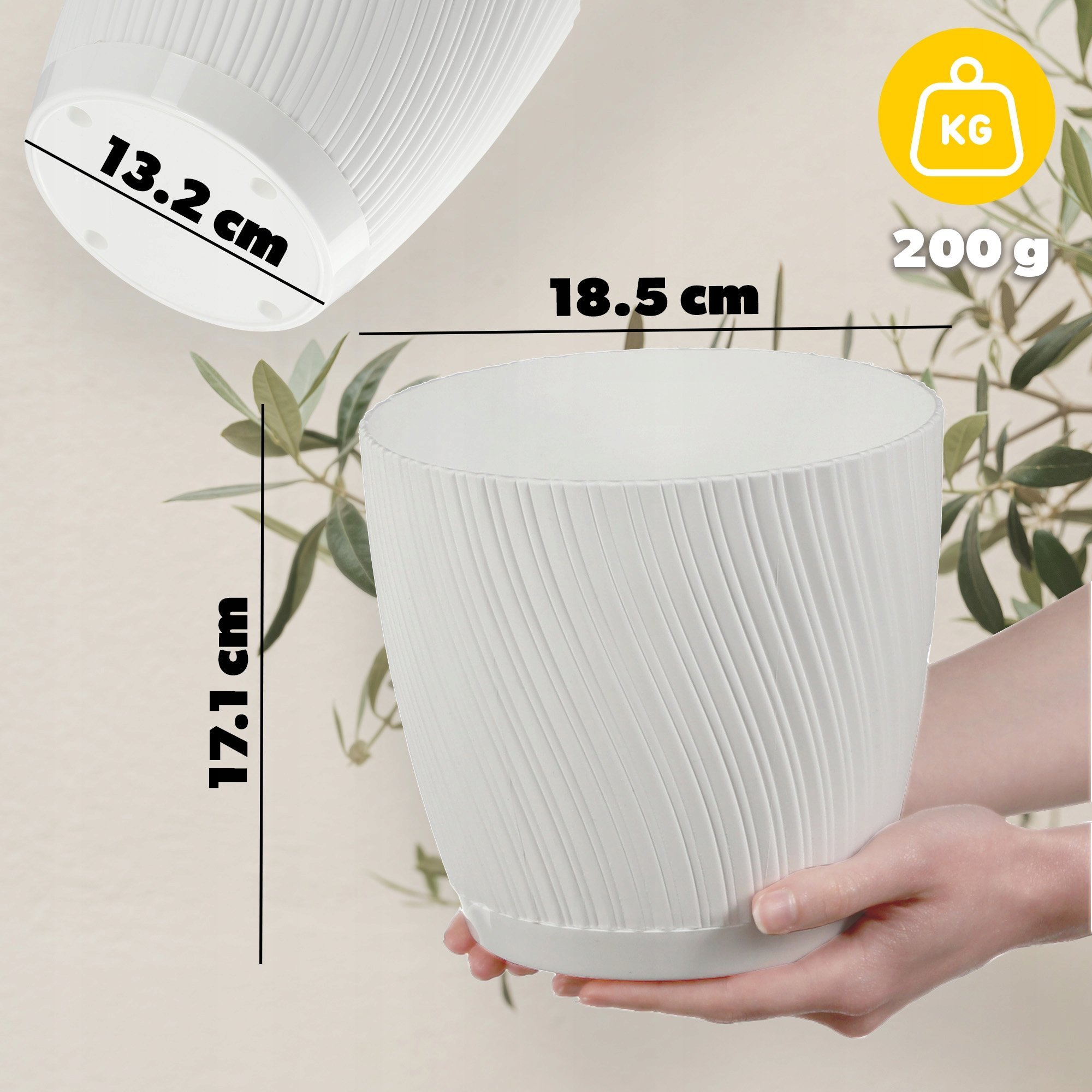 Kadax KADAX Doniczka Z Podstawką 19cm Plastikowa Biała