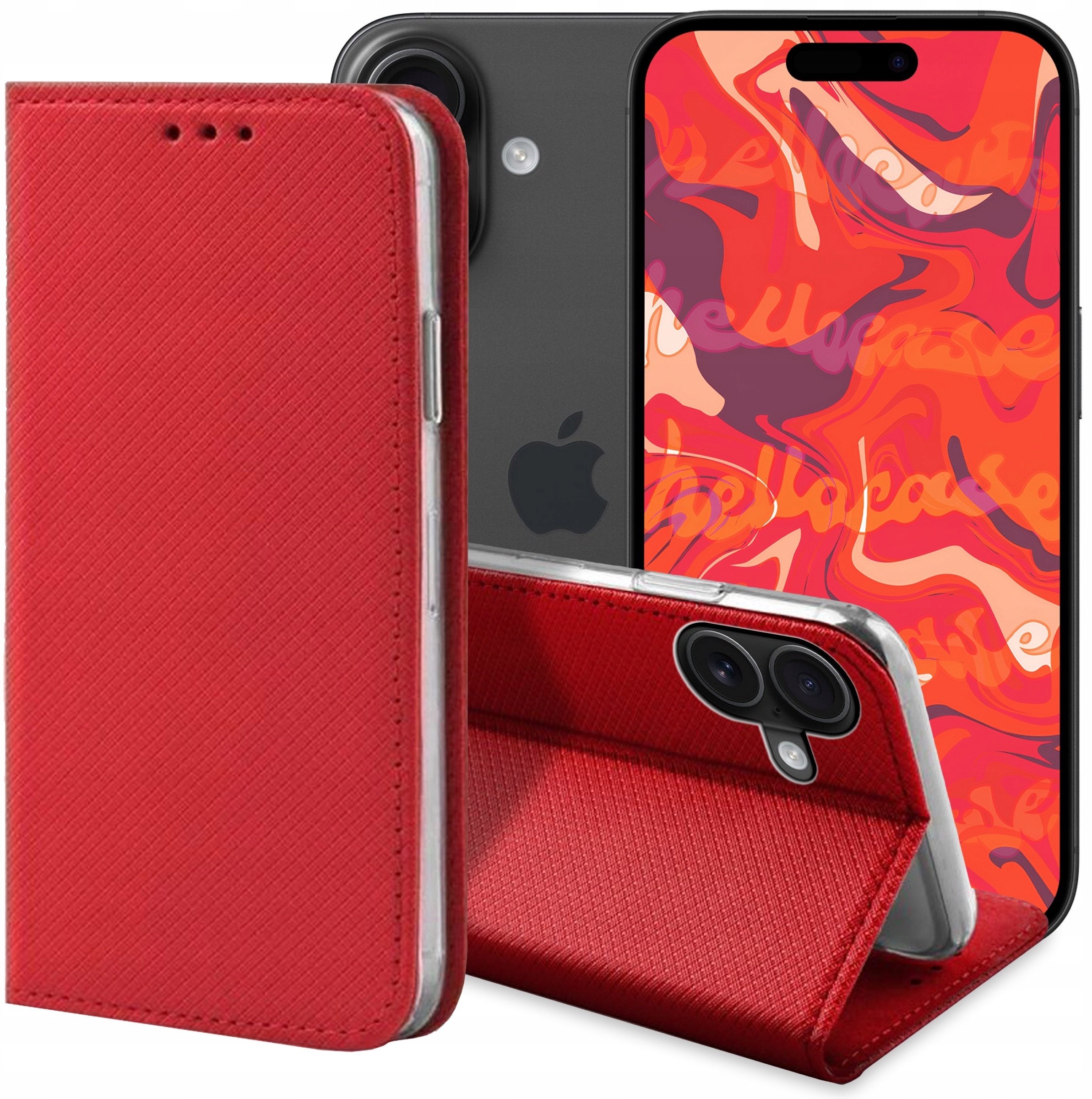 ETUI Z KLAPKĄ DO APPLE IPHONE 16 PLUS CZERWONE ZAMYKANE MAGNETYCZNE KABURA