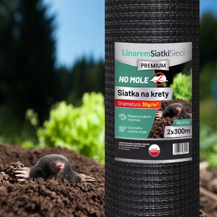 SIATKA NA KRETY 2x300m POLSKA 30g POD TRAWNIK PRZECIW KRETOM NORNICE +KOŁKI