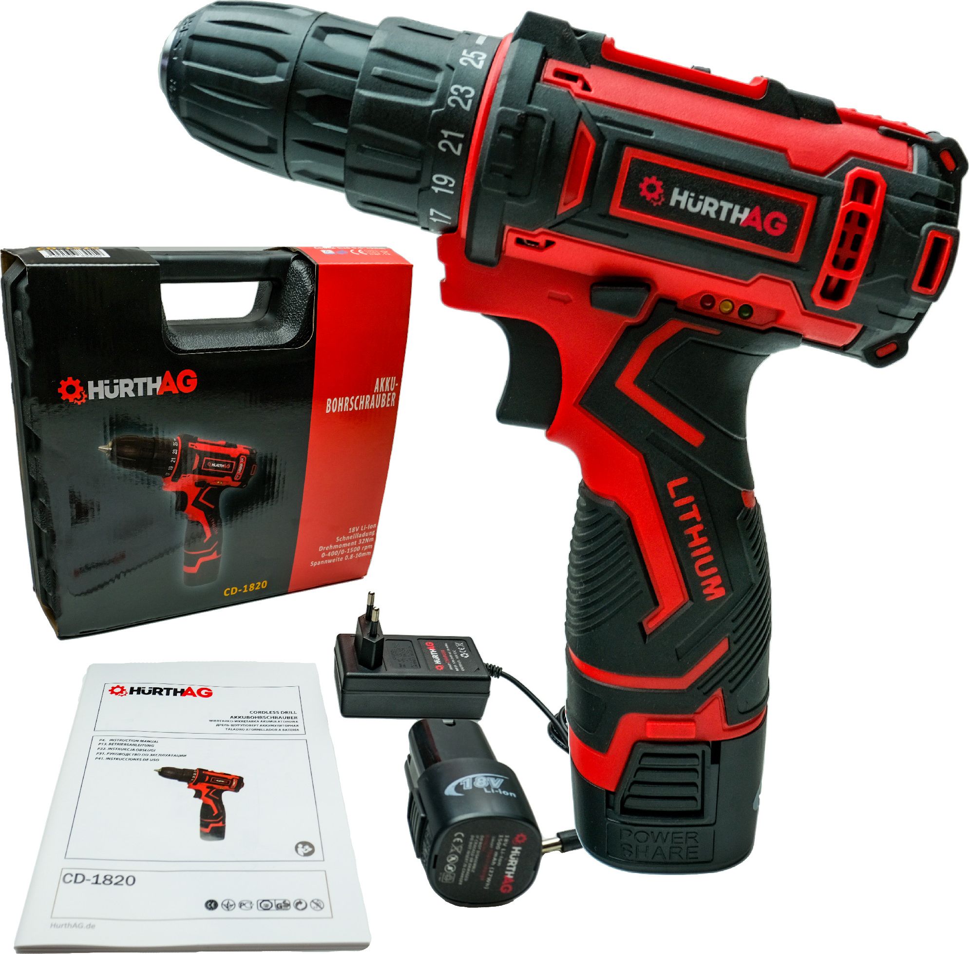 Wiertarko-wkrętarka HurthAG CD-1820 18 V 2 x akumulator 1.5 Ah