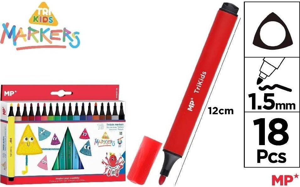 Lean Flamastry szkolne trójkątne 18 kolorów