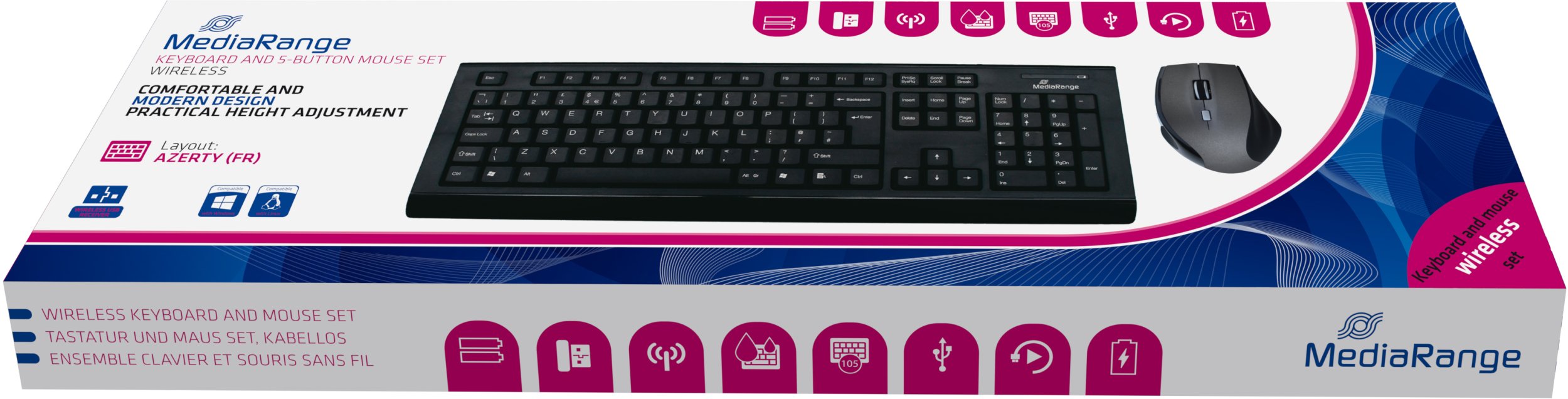 Klawiatura + mysz MediaRange Zestaw klawiatur + optymalna 5-przyciskowa mysz bezprzewodowa sw