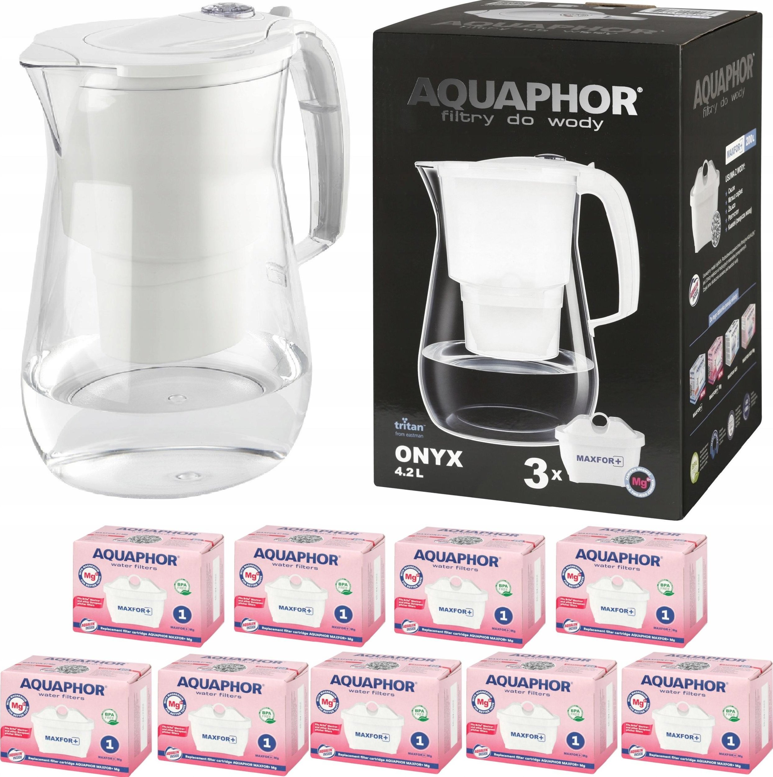 Dzbanek filtrujący Aquaphor Onyx 4,2 l + 9 wkładów, biały