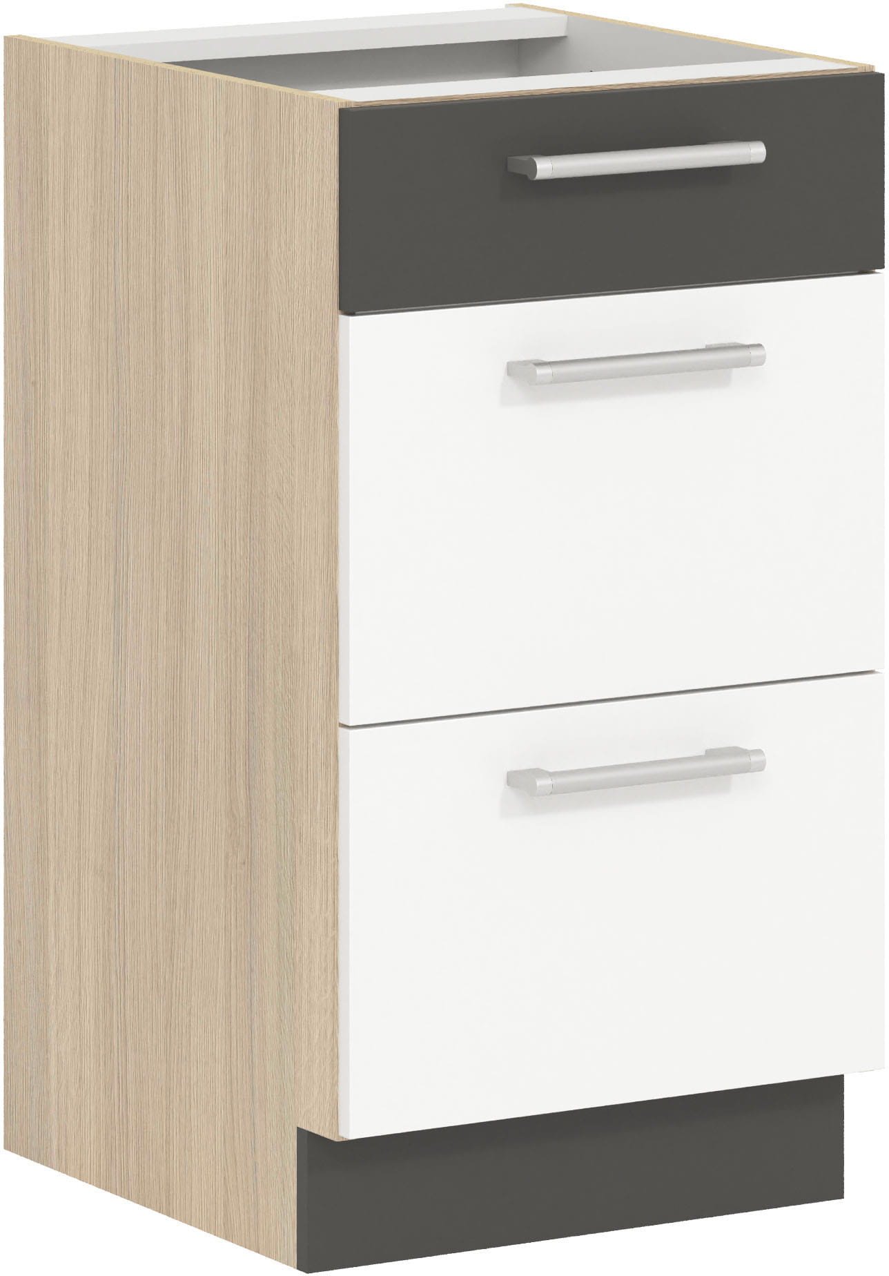 Szafka dolna kuchenna z trzema szufladami MODENA MD14/D45S3 biały połysk / grafit