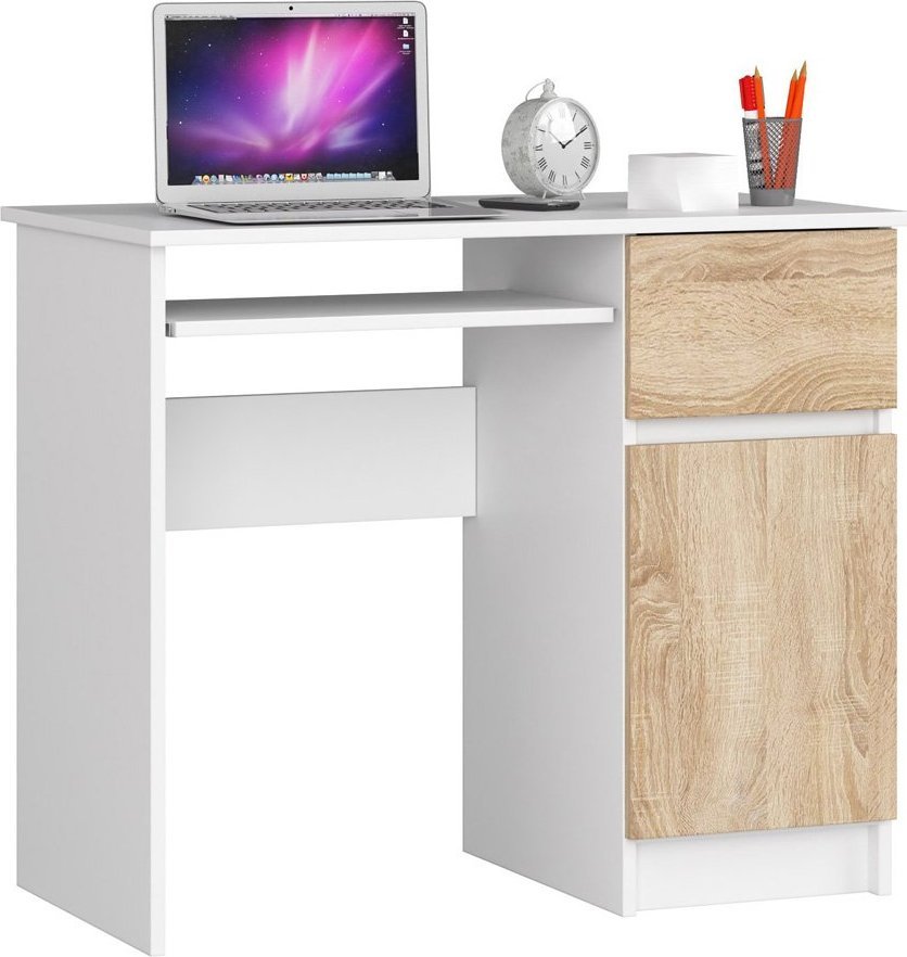 Elior Biurko białe - dąb sonoma z półkami Strit 4X