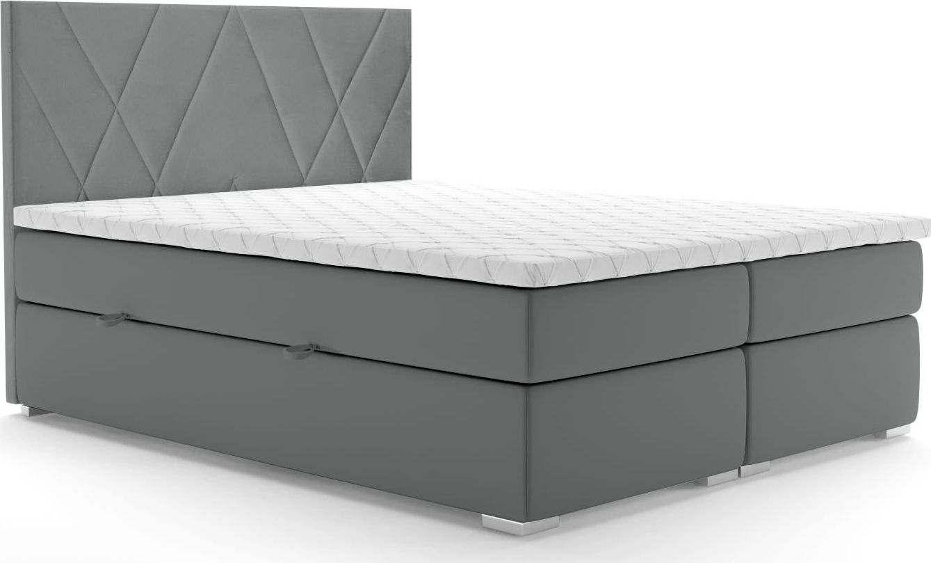 LAVERTO Łóżko kontynentalne MELROSE 160x200 szare velvet z pojemnikiem