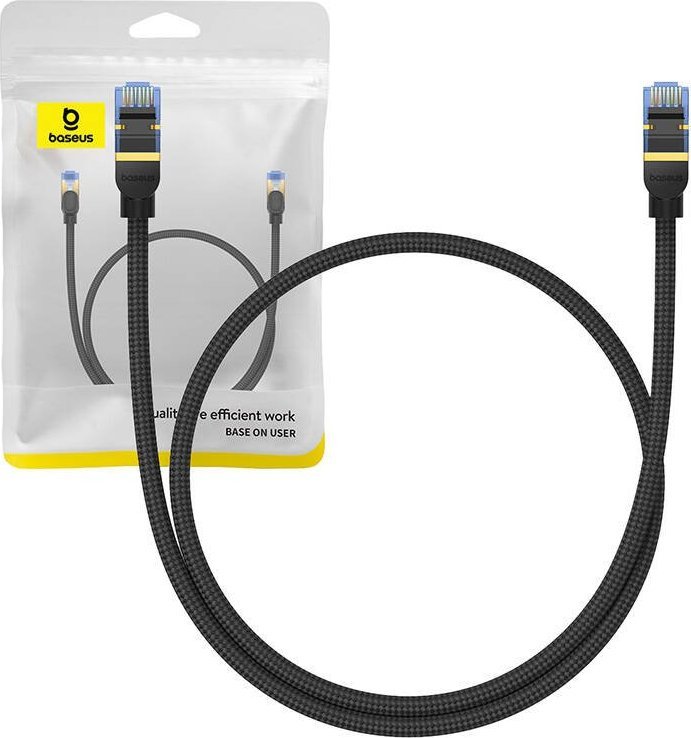Baseus Kabel sieciowy w oplocie kat. 7 Baseus Ethernet RJ45, 10Gbps, 0,5m (czarny)