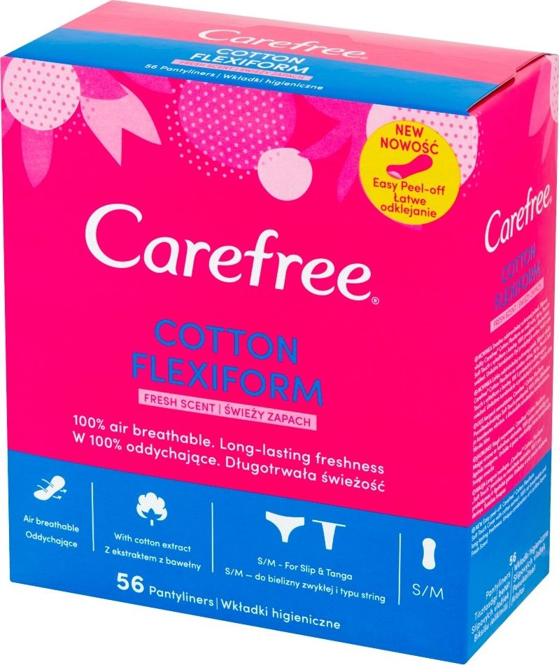 Carefree Carefree Cotton Flexiform Wkładki higieniczne Fresh Scent - świeży zapach 1op.-56szt