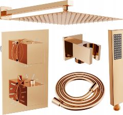 Zestaw prysznicowy Mexen Mexen Cube DR02 zestaw prysznicowy podtynkowy z deszczownica 30 cm, różowe złoto - 77502DR0230-60