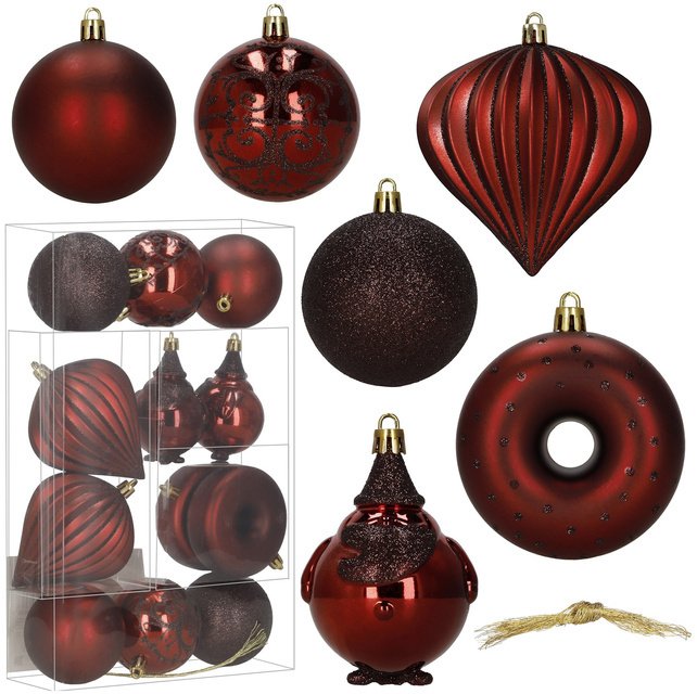Springos Bombki choinkowe 12 szt. zestaw dekoracji świątecznych, niedłukące, czerwone UNIWERSALNY