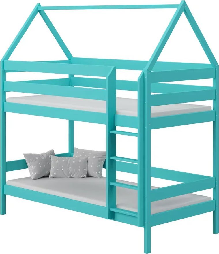 Elior Drewniane skandynawskie łóżko dziecięce, turkus - Zuzu 3X 180x90 cm