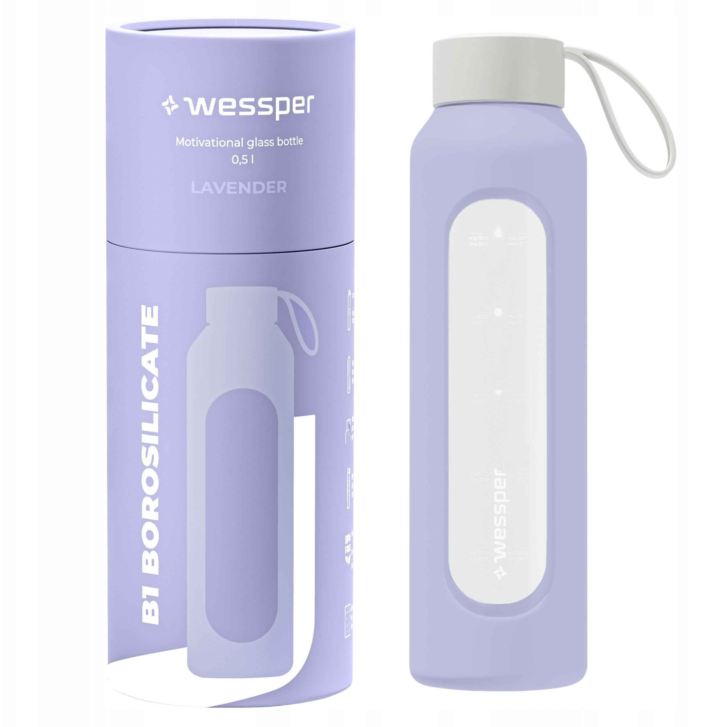 Szklana butelka Wessper B1 Borosilicate 500ml Lavender (WES260-500-VI-NEW)