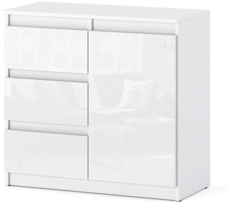 Komoda Biała Połysk Agnes Z 3 Szufladami Młodzieżowa 80cm Sypialnia Salon
