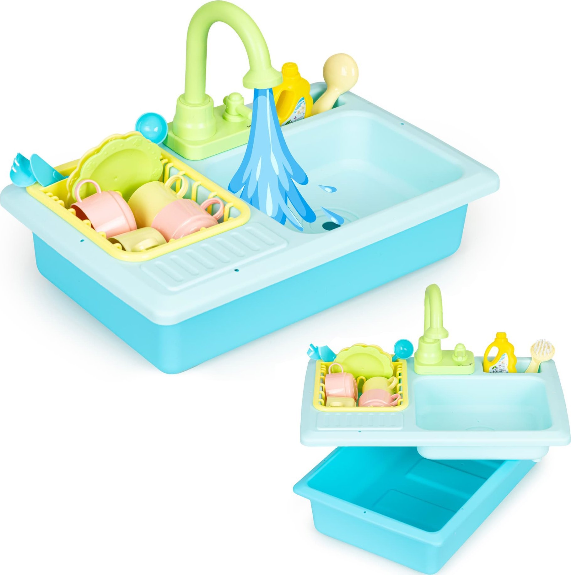 Multistore Zlew zlewozmywak z kranem napełniany wodą 12 akcesoriów zabawka dla dzieci