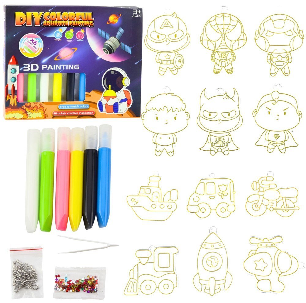 Zestaw Do Malowania Kosmos 3D DIY 6 Farbek Zawieszki 12 szt.