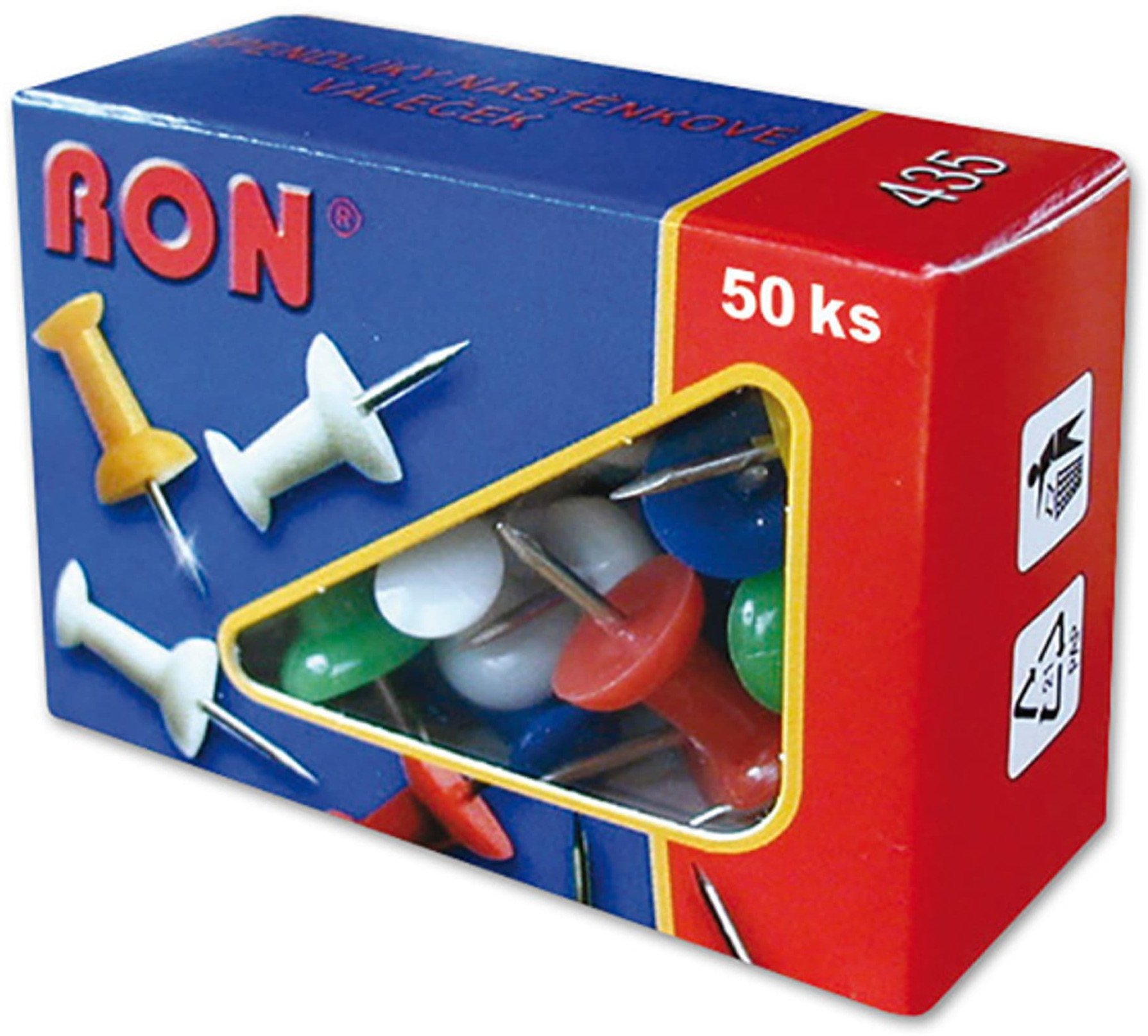 Pinezki mapa, 50szt. RON, r�nokolorowe, op. zbiorcze 5szt, cena za 1szt