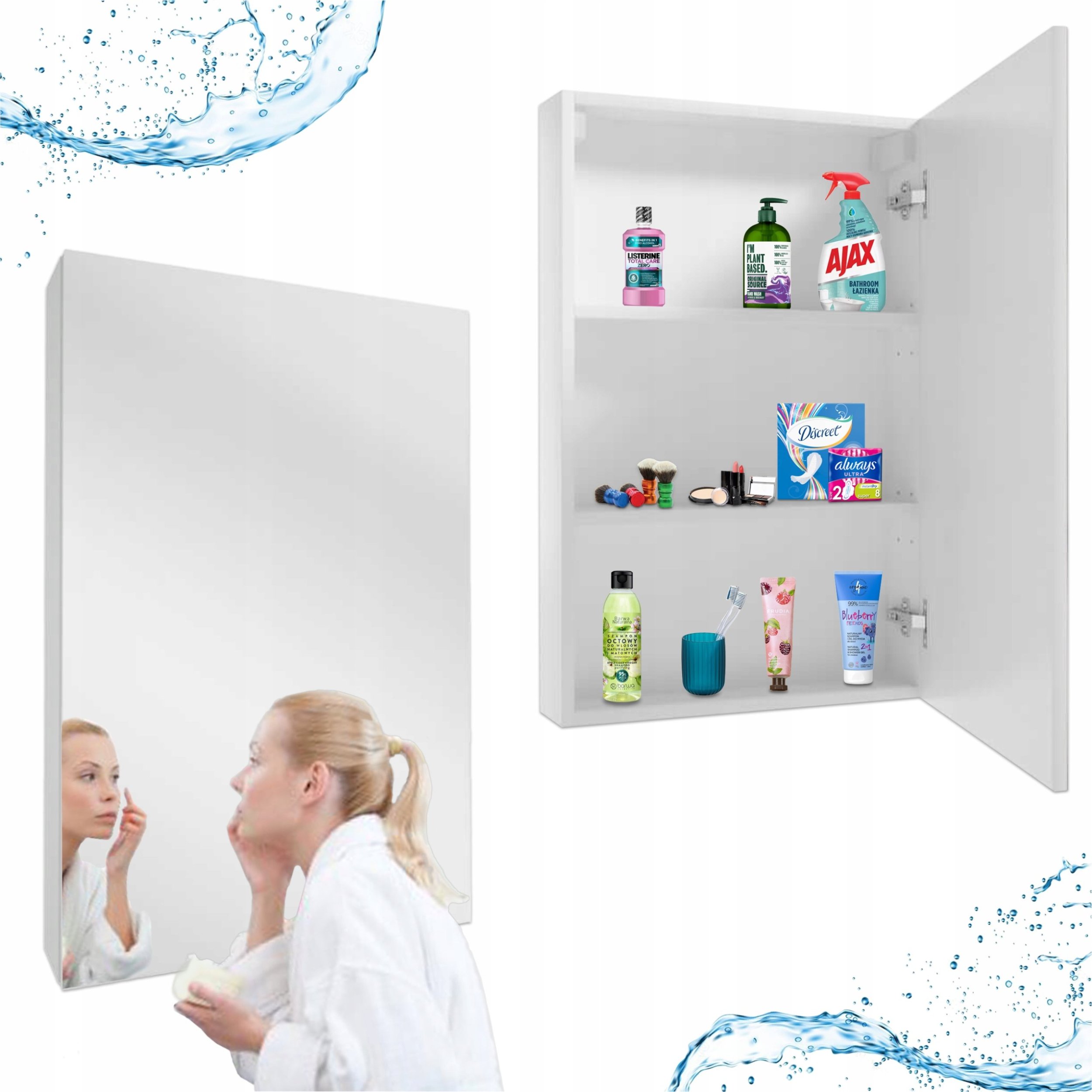 Biała Szafka Łazienkowa Wisząca Lustro 2 Półki Regulowane 50 x 12 x 76 cm