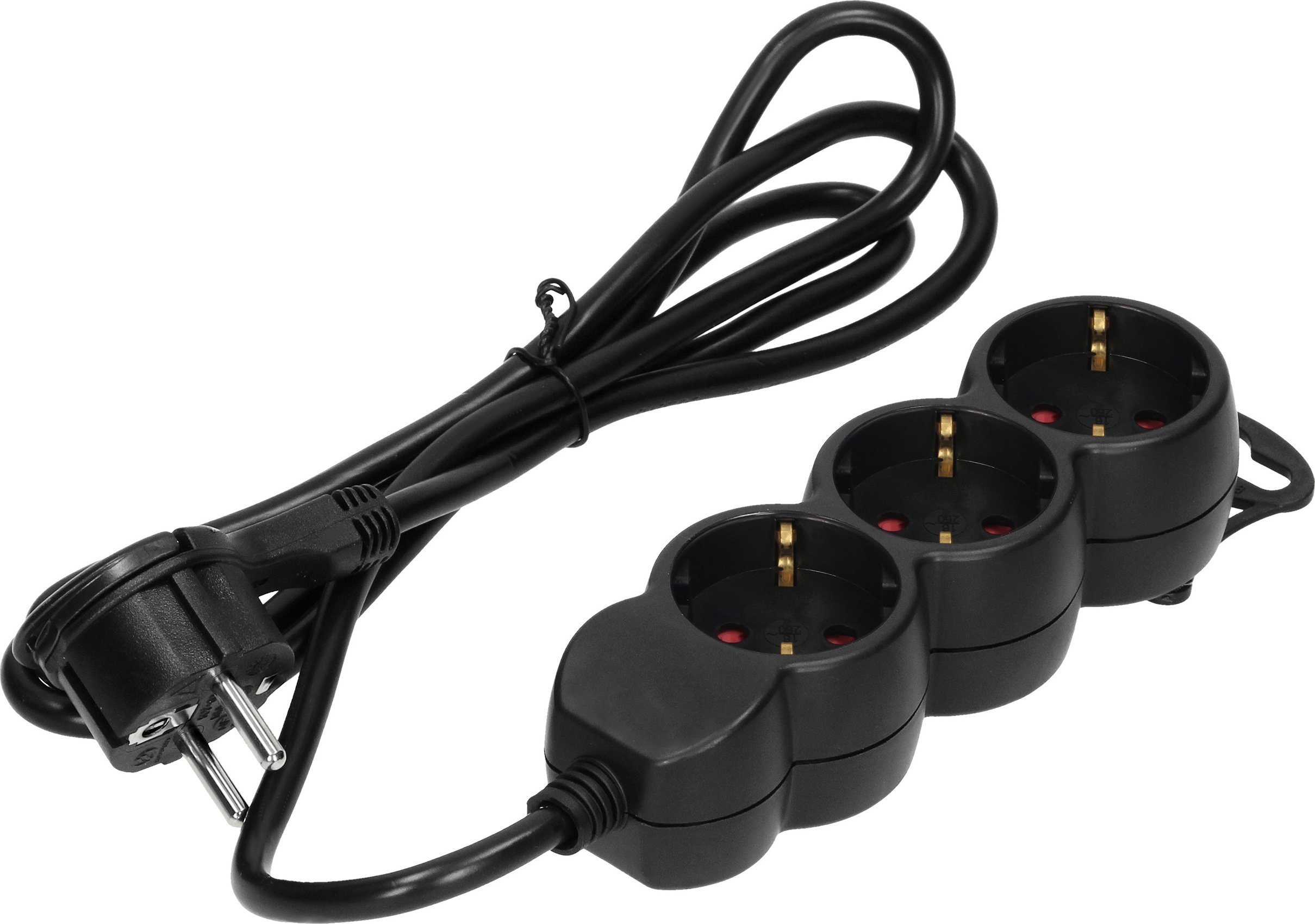 Orno Przedłużacz 3-krotny 2P+Z (Schuko) , 3m H05VV-F 3x1,5mm2, Imax=16A, płaska wtyczka, czarny