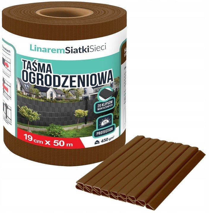 TAŚMA OGRODZENIOWA BRĄZOWA 19cmx50m OSŁONA NA OGRODZENIE PANELOWE PŁOT +UV