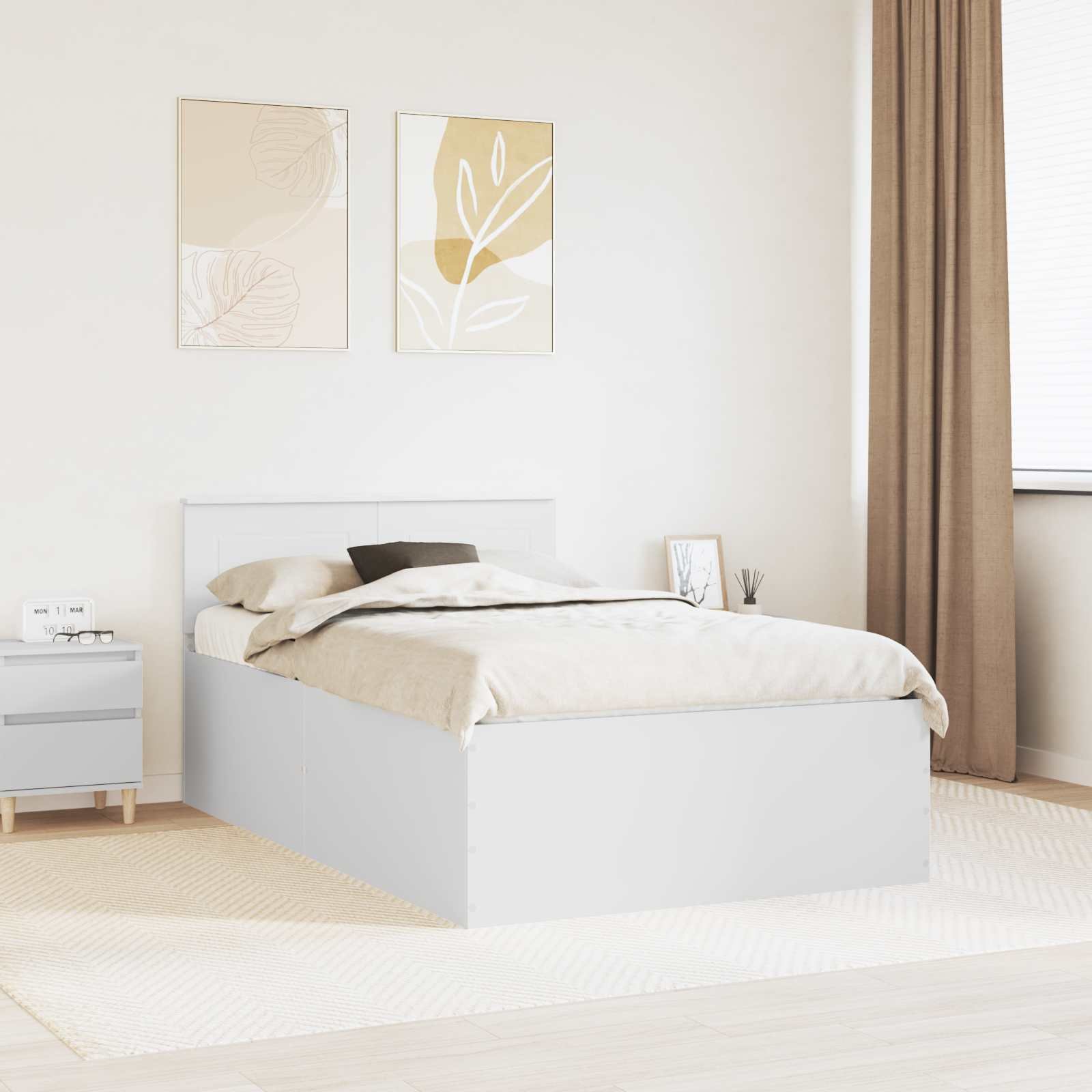 vidaXL Ramka łóżka Biały Materiał z włókien drzewnych 135 x 190 cm