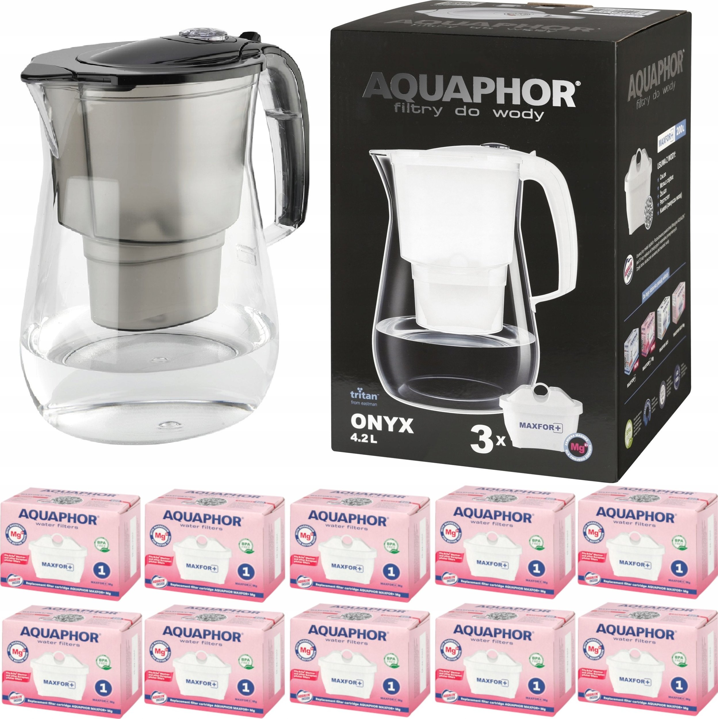 Dzbanek filtrujący Aquaphor Onyx 2,8 l + 10 wkładów, czarny