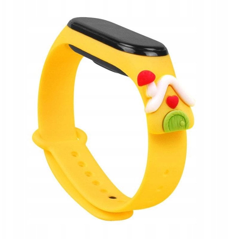 Opaska Strap Xmas do Xiaomi Mi Band 3 / 4 świąteczny silikonowy pasek bransoletka z domkiem - żółta