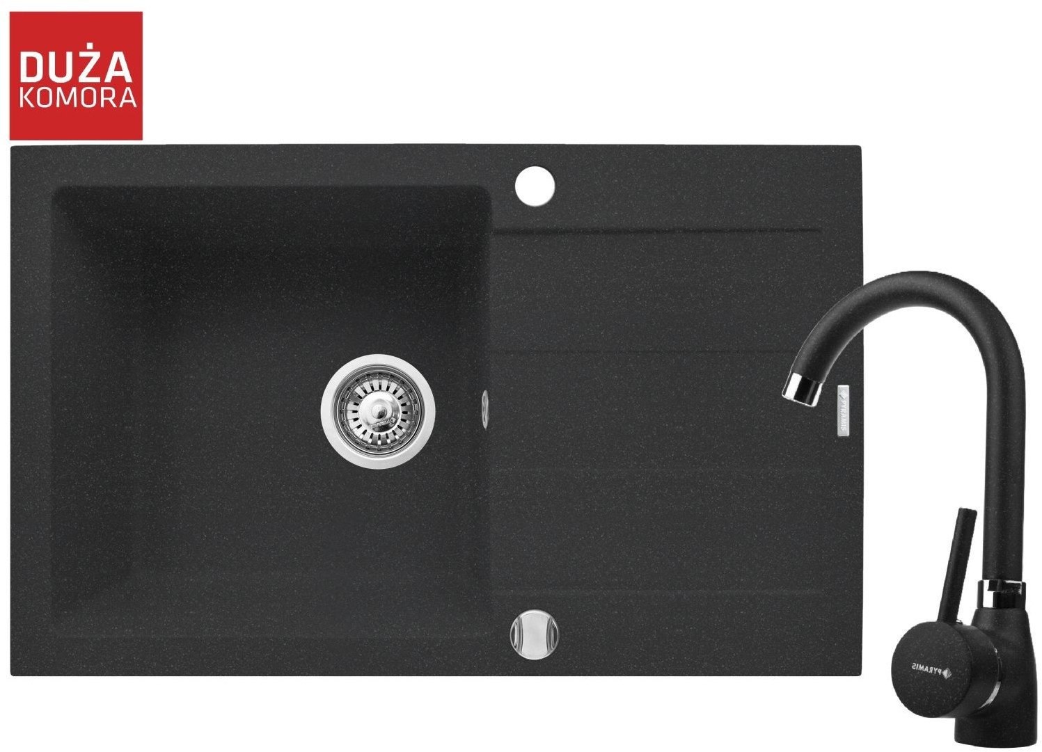 Pyramis Zlew. SPARTA PLUS (78x48) czarny + bateria BELLO