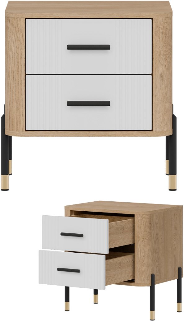 Szafka nocna z szufladami Stolik do sypialni Dąb Biały Czarny DANTE DT21