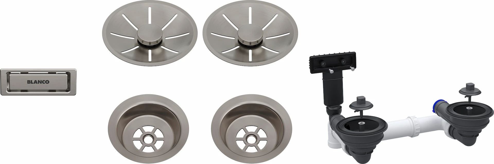 BLANCO Armatura odpływowo-przelewowa 2x3,5" z InFino i elementami stalowymi satin platinum