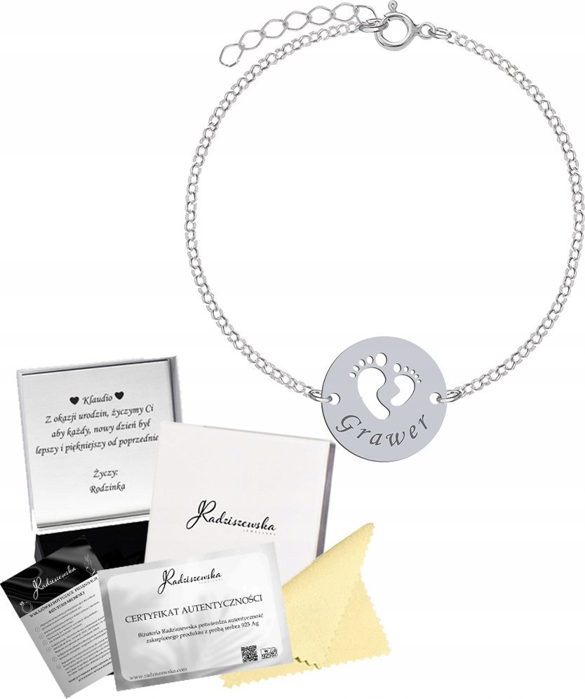 Radziszewska Jewellery Bransoletka Srebrna dla Mamy z Imieniem Dziecka 925 GRAWER DEDYKACJA GRATIS