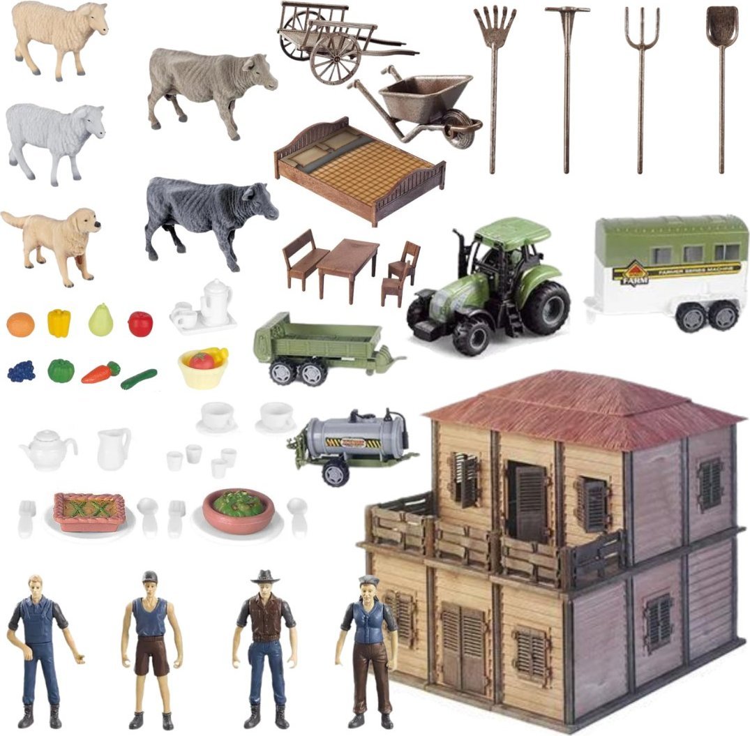 FARMA ZESTAW ROLNIKÓW Z GOSPODYNIĄ DOMEK ROLNIKA ZWIERZĘTA TRAKTOR ZAGRODA
