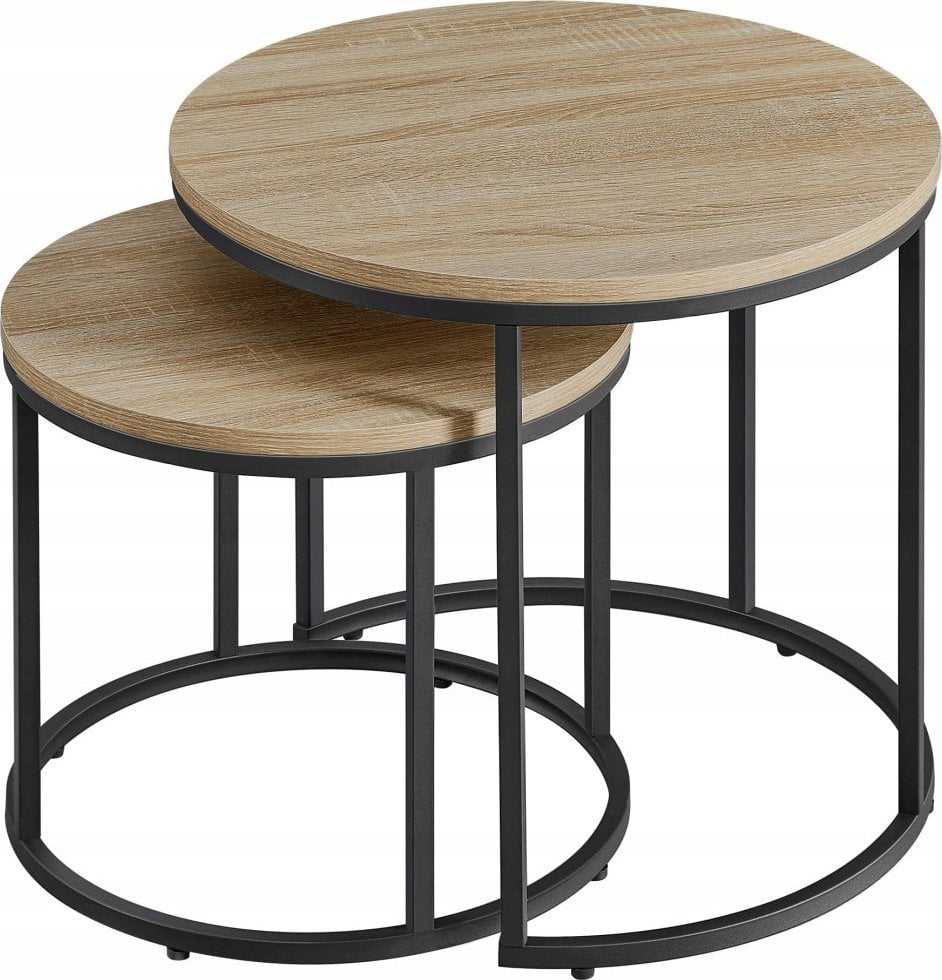 Leobert Stolik kawowy okrągły 2szt - dąb sonoma / nogi czarne