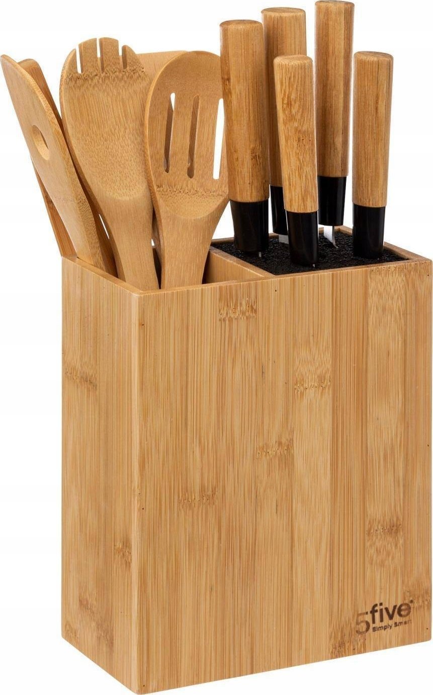 5five Zestaw akcesoriów kuchennych w bambusowym bloku: 6 noży i 5 przyborów