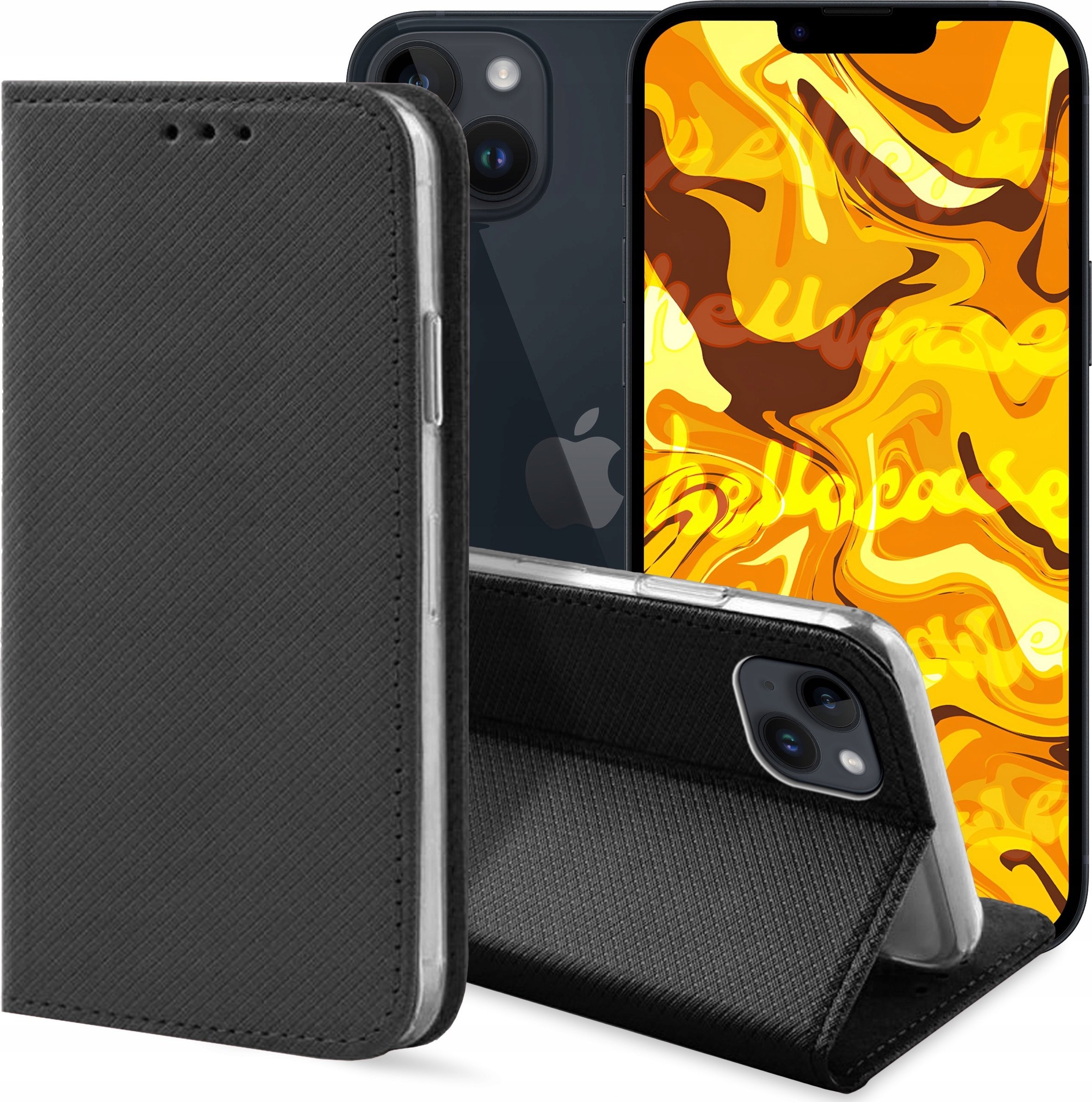 Hello Case ETUI Z KLAPKĄ DO IPHONE 14 PLUS CZARNE ZAMYKANE MAGNETYCZNE KABURA FUTERAŁ