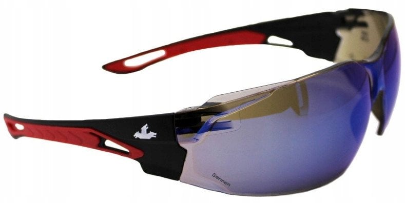 Okulary ochronne MCR Sennen, niebieskie lustrzane soczewki, czarno-czerwone oprawki