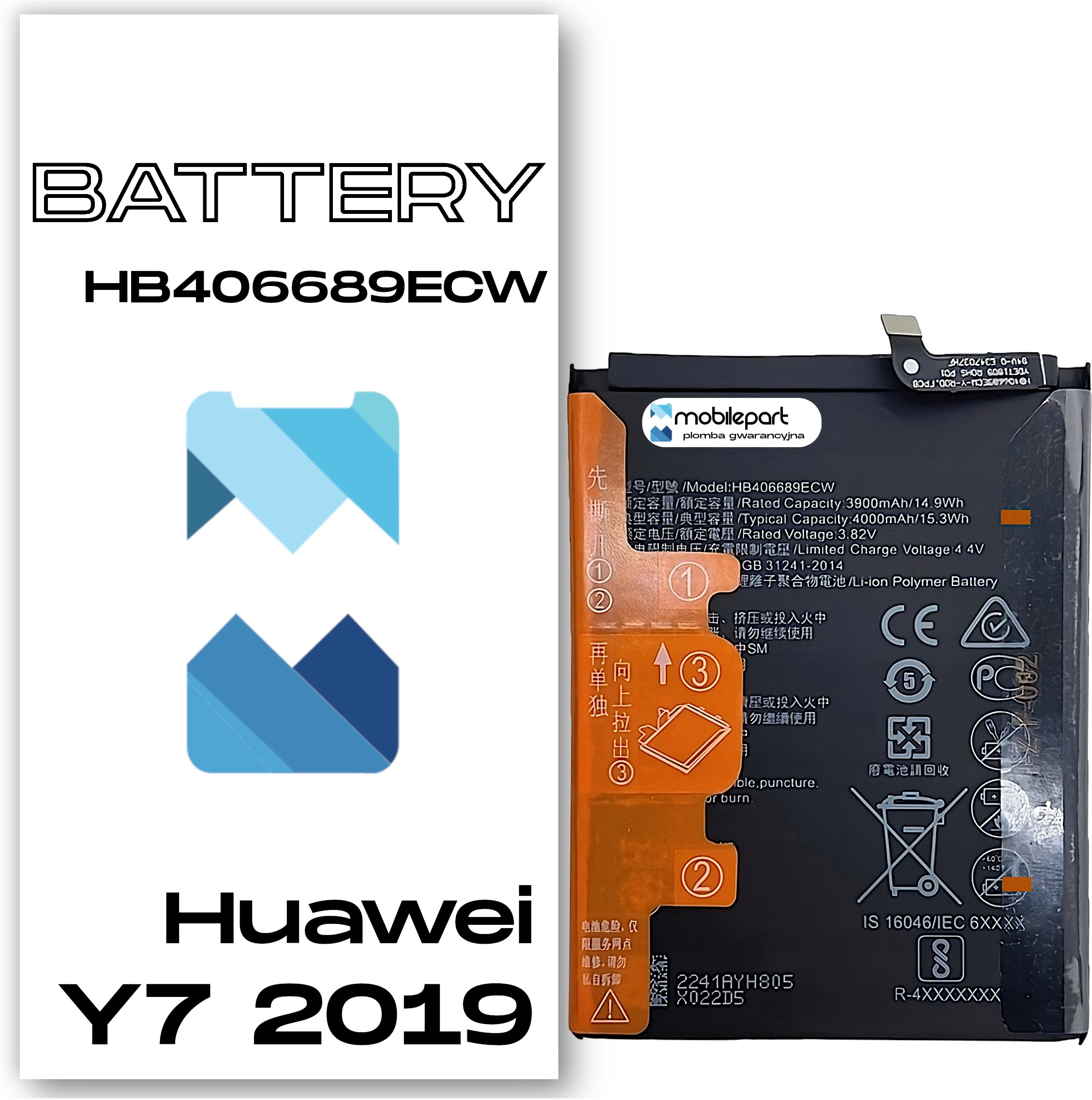 Bateria Mobilepart Bateria do Huawei Y7 2019 Nowy Akumulator HB406689ECW