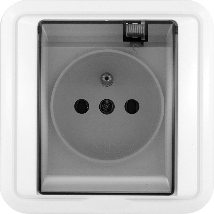 KOS Gniazdo hermetyczne Cosmo pojedyncze z/u IP44 z klapką białe (331439)