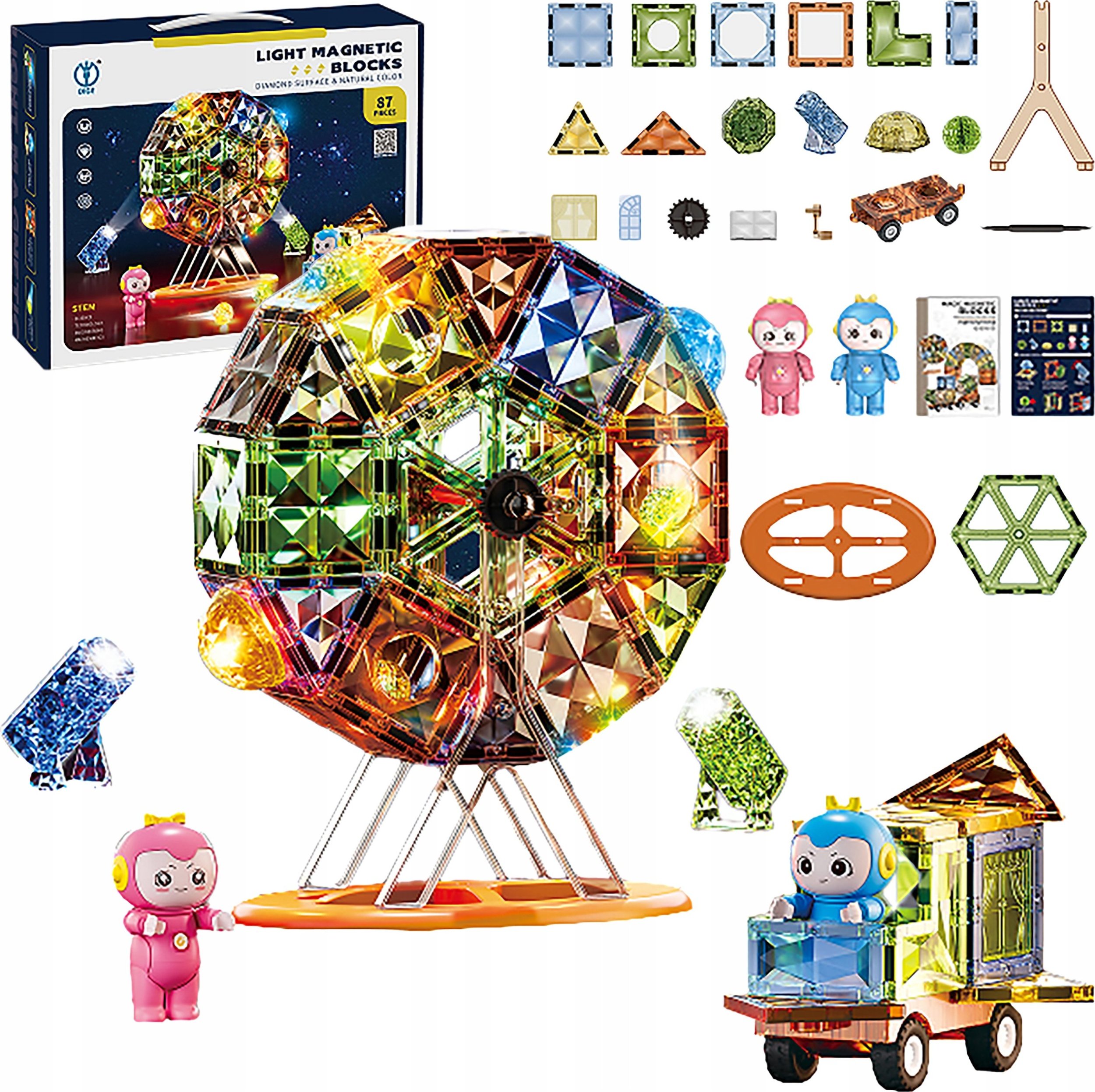 Konstrukcyjne Klocki Magnetyczne Świecące Elementy, Diabelski Młyn 87 El.