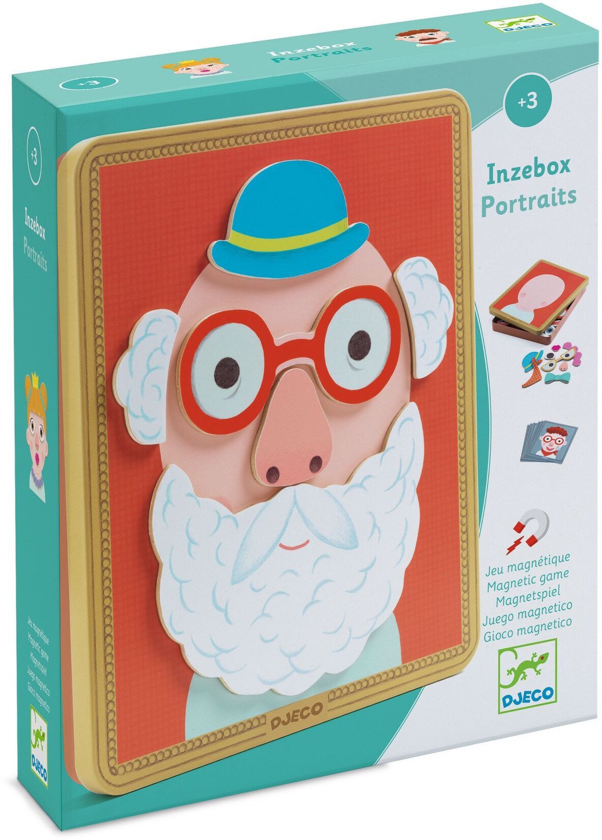 Djeco Drewniane magnesy i metalowe pudełko - Portrety