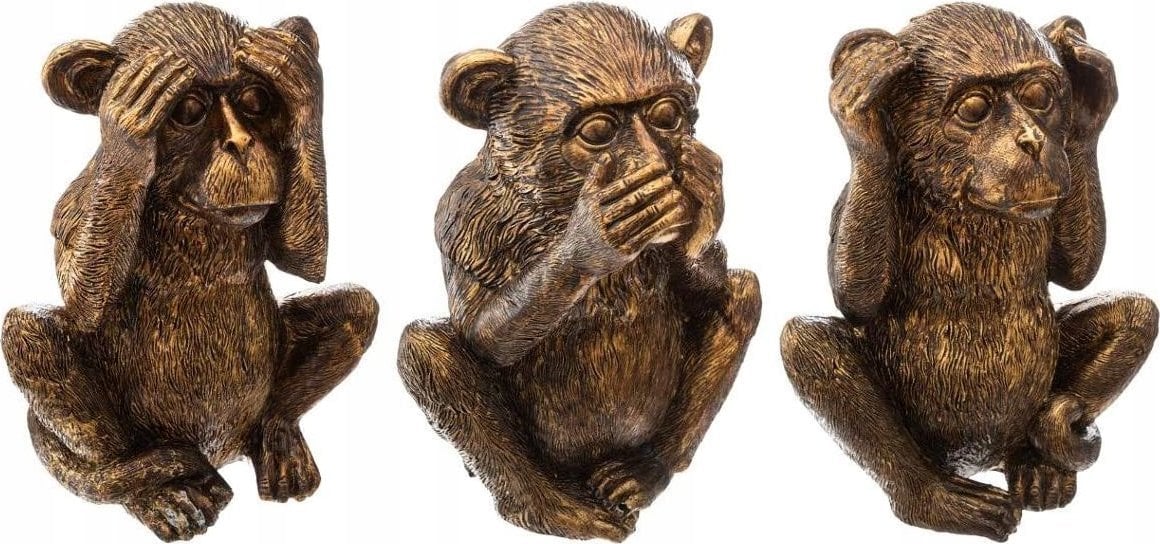 Atmosphera Trzy mądre małpy, figurki złote z polyresinu, wys. 17 cm